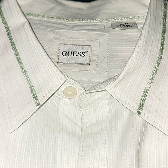 XL GUESS 100% Cotton Dress Shirt with Mint Green Stripes and Textured Fabric - Picture 4 of 11